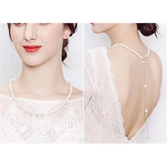 WHITE Pearl Backdrop Necklace - Picture 6 of 7